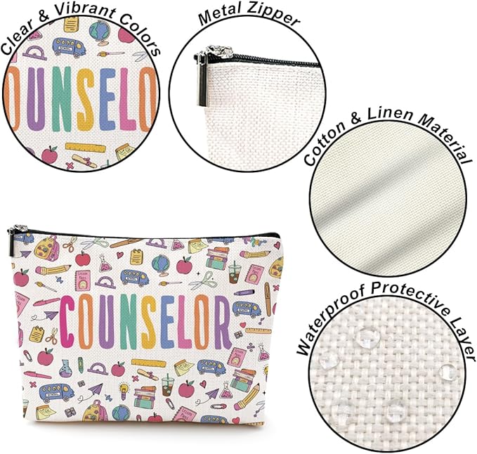 Inspirational Counselor Gifts Cosmetic Bag Counseling Office Must Haves Makeup Bag Appreciation Retirement Gifts for Women Friend Counselor Therapist Teacher Coworker Birthday Christmas Makeup Pouch
