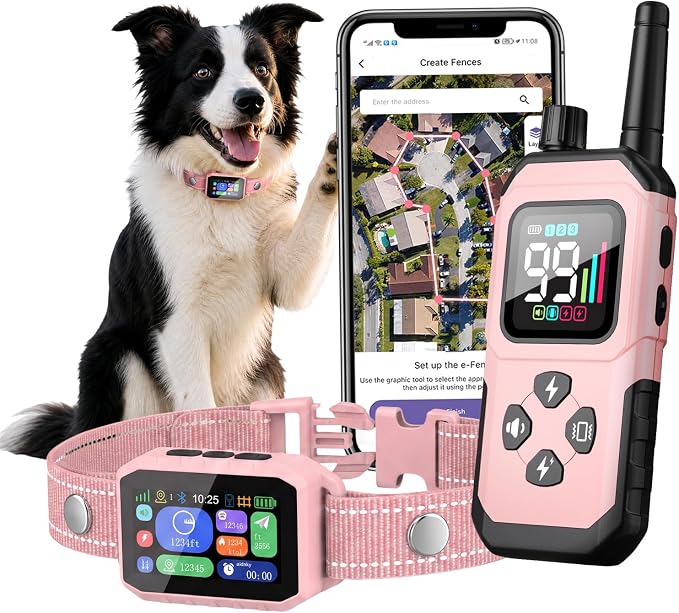 GPS Wireless Dog Fence, 2-1 Smart GPS Wireless Dog Fence with Free APP | No Subscription Fees, IP67 Waterproof, Pet Containment System with 3 Training Mode Beep/Vibration/Static, for Dogs 10–120 lbs