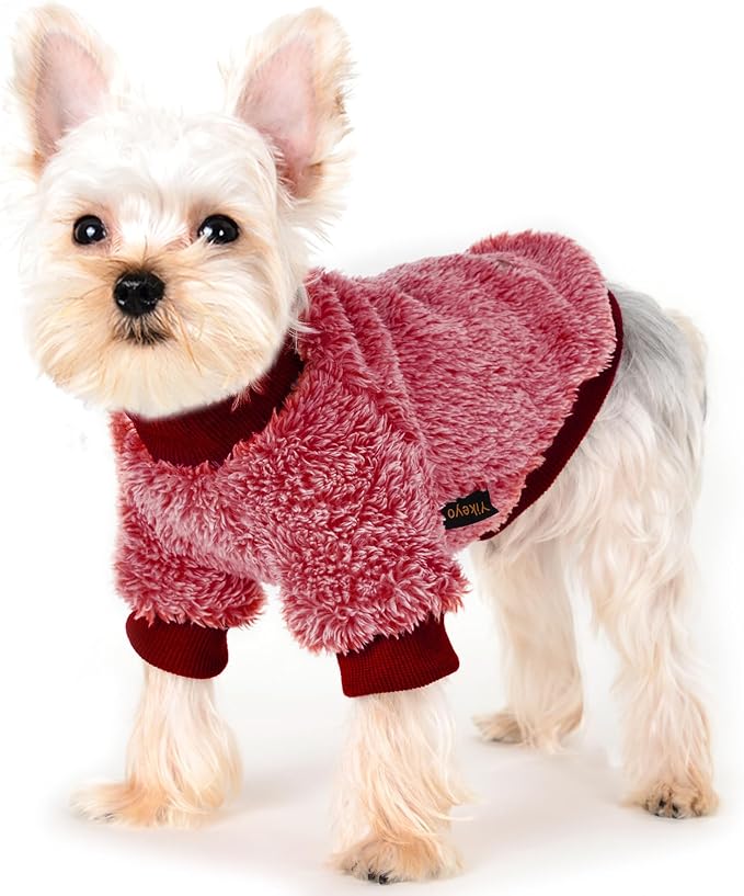 Fleece Dog Sweater,Dog Christmas Outfit,Soft Fuzzy Warm Clothes for Small Dogs Girl Boy,New Year Winter Coat Flannel Puppy Jacket Pet Clothes Outfit Sweater for Chihuahua(M, Red)