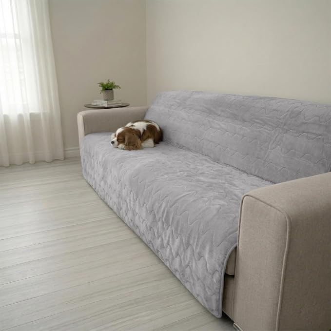 Paw Inspired Non-Slip Couch & Furniture Protector (Anti-Slip, Gray) | Waterproof, Washable Bed & Couch Cover for Dogs, Cats, and Pets, 80x90 Inch Size