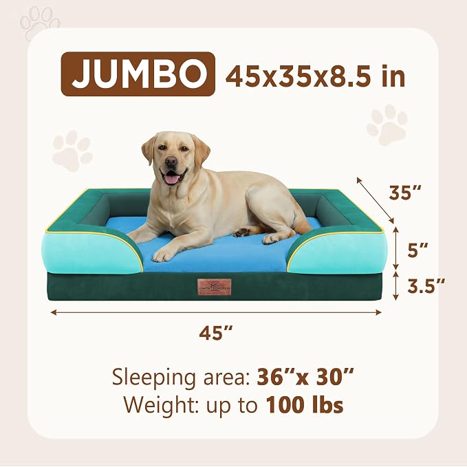 Comfort Expression Orthopedic Dog Bed for Extra Large Dogs with Bolster | Waterproof Dog Couch Bed with Washable Cover & Non-Slip Bottom, Supportive Egg Crate Foam XL Pet Bed, 45x35 Inch