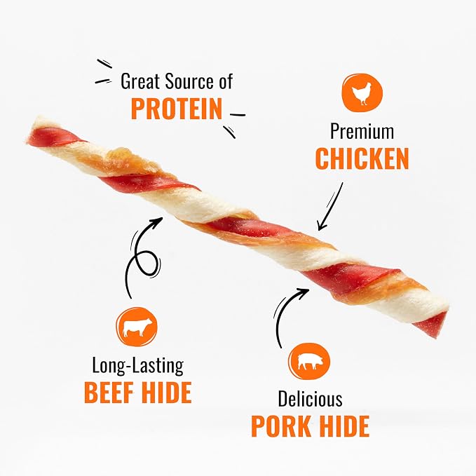 Good 'n' Fun Twists Long-Lasting Dog Treat Made With Real Protein, 70 Count | Premium Chicken, Pork and Beef Hide Chew, Supports Dental Health and Mental Stimulation, For Adult Dogs
