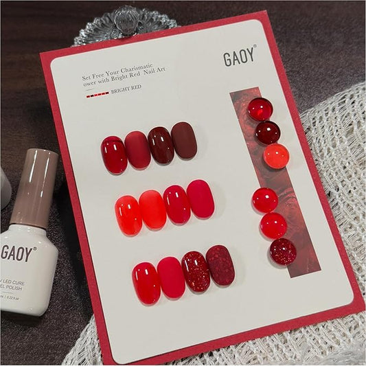 GAOY Red Gel Nail Polish Set, 6 Colors Burgundy Cherry Jelly Glitter, UV Light Cure Gel Polish for Nail Art DIY at Home