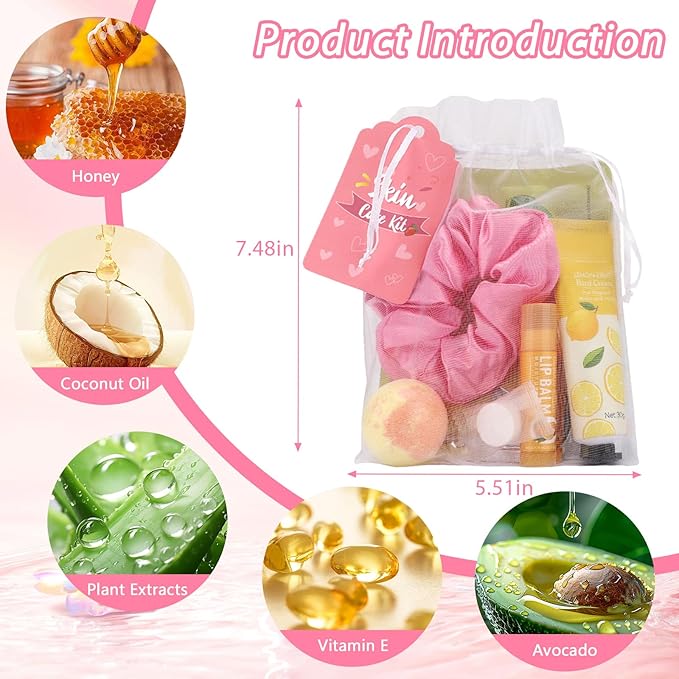 60PCS Spa Party Supplies for Girls, Include Facial Masks, Lip Mask, Under Eye Patches, Lip Balm, Foot Bath Bombs, Hand Cream, Compressed Towel, Hair Band, Sleepover Party Supplies for Girls