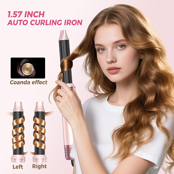 Atopskins 5 in 1 Hair Dryer Brush Set, Hot Air Styler, Detachable Blow Dryer Brush, 3 Heat Settings Auto Curling Wrap Styler, Ionic Hair Styling Tools, Straight Curl Dry Volumiz Smooth (Pink)