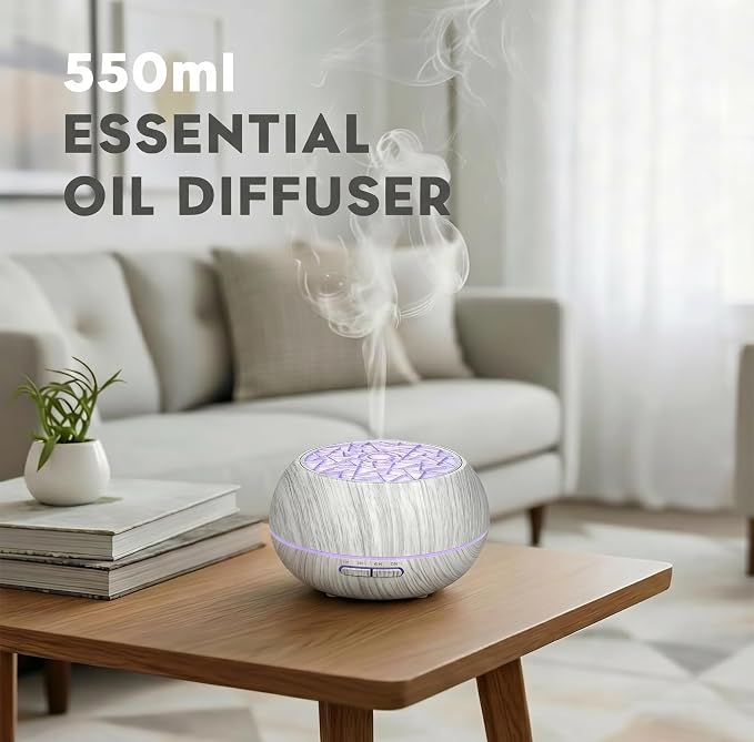 550ml Essential Oil Diffuser, Ultrasonic Aromatherapy Humidifier with Remote,7 LED Colors,Timer Settings,Auto Shut-Off, Cool Mist Diffuser for Home, Bedroom, Office, Spa