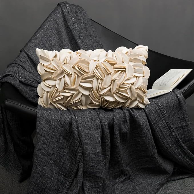 KINGROSE Handmade 3D Flower Home Decorative Throw Pillow Case Rectangular Cushion Cover 12 x 20 Inches for Bed Living Room Sofa Chair Solid Suede Beige | Rectangular Cushion Cover, Soft Home Decorative Pillow Cover , For Bed Living Room Sofa Chair