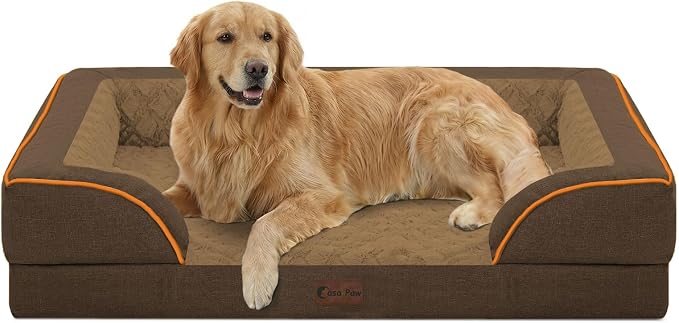Orthopedic Washable Dog Bed for Extra Large Dogs, 42x30in, Brown | Orthopedic Foam Relieves Joint Pressure, Bolsters Supports Head And Neck, Washable Cover, Non-Slip Bottom