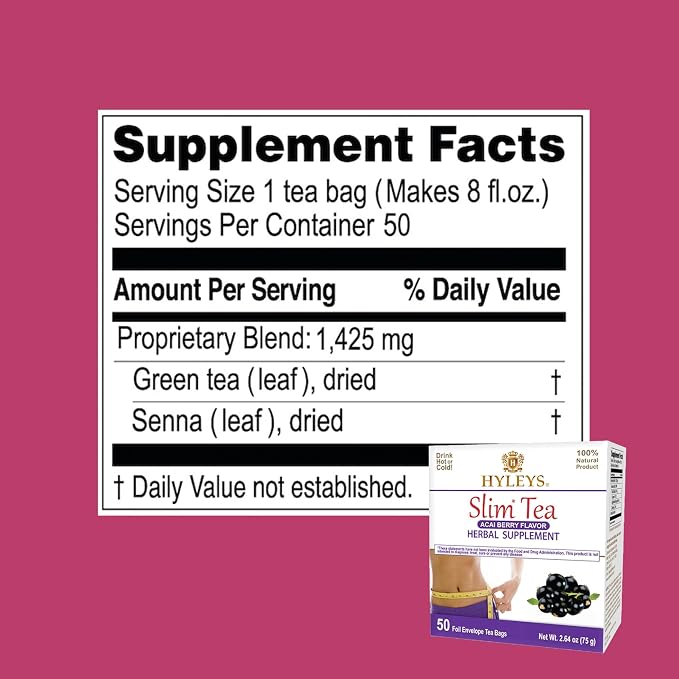 Hyleys Slim Tea Acai Berry 50 Ct - Weight Loss Herbal Supplement Cleanse and Detox - 50 Tea Bags (6 Pack)