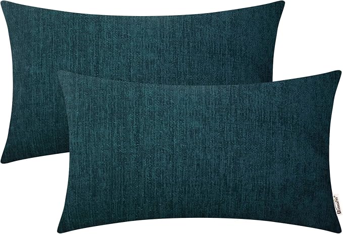 BRAWARM Throw Pillow Covers 12x20 Inches - Deep Lagoon Chenille Lumbar Pillow Covers Pack of 2, Solid Dyed Soft Chenille Pillow Cases for Couch Sofa Bed Home Decoration