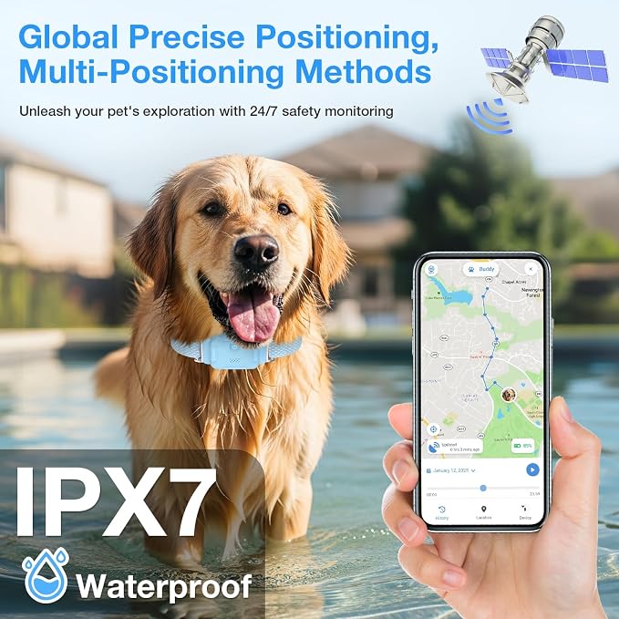 AOZOOM Electric Dog Fence,GPS Wireless Virtual Fence Dog Collar,Blue | Smart GPS Dog Collar,GPS Pet Tracker with App-Supported,Adjustable IPX7 Water-Resistant Electric Fence Collar for Outdoor,