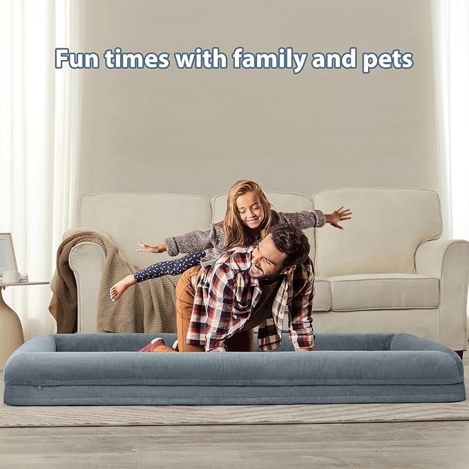 WNPETHOME Human Dog Bed Orthopedic for Adult & Dogs Comfy Sleeping | Washable Waterproof Dog Couch with Removable Cover, Large Pet Sofa Bed with Bolster Sides for Relaxing Grey 71x46 Inch