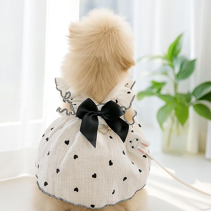 Dog Dresses for Small Dogs Girl Female Dog Cat Clothes Dress Cute Cotton Extra Summer Clothes Bow Decor Printed Love Birthday Outfit Puppy Clothes (Light Pink & Black, X-Large)