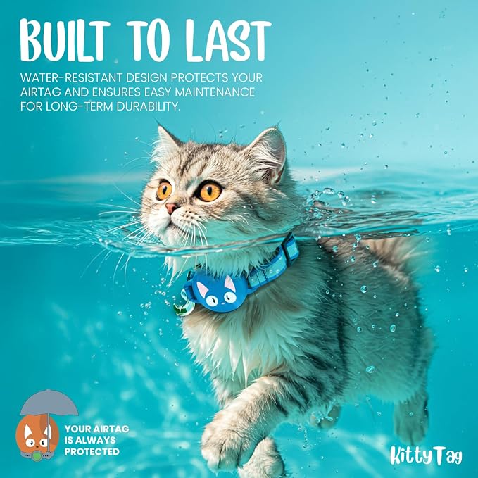 AirTag Cat Collar – Breakaway Reflective & Waterproof Collar with Built-in Holder, Adjustable with Bell for Indoor/Outdoor Cats – AirTag Not Included, Blue Marine (9-12")