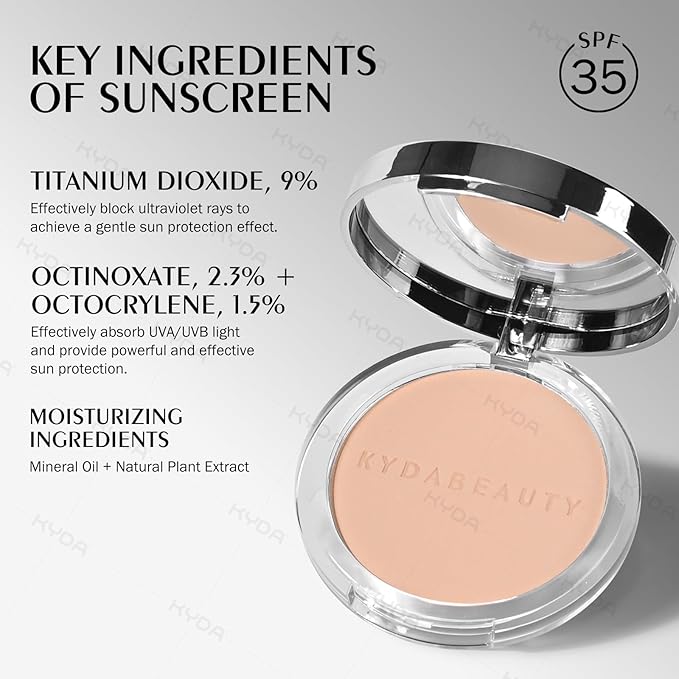KYDA Mineral Powder, SPF 35, 4-in-1 Mineral Pressed Powder Foundation with Concealer and Setting, Matte Weightless Pressed Foundation, Light to Medium Coverage, NATURAL IVORY