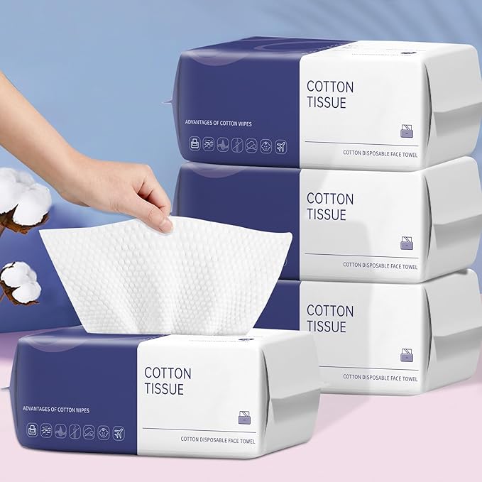 Disposable Face Towel, 400 Count Face Towels, for Washing Soft Cotton Dry Wipes Facial Cloths Towelettes for Washing and Drying, Facial Tissue for Cleansing, Skincare and Makeup Remover