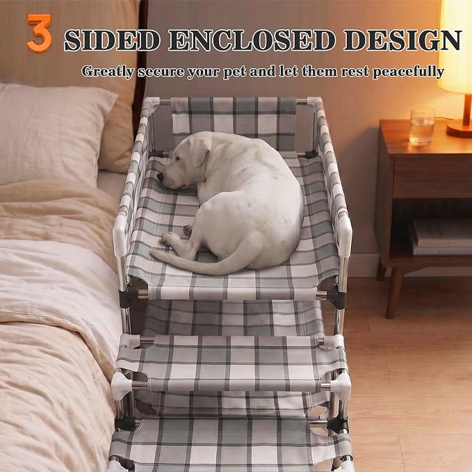 Bedside Dog Bunk Bed with Guardrail & Stairs, Elevated Double Pet beds | Window Perch Sleeper Raised Cosleeper 2 layers Double Stainless Steel Removable Small Medium Large Multiple