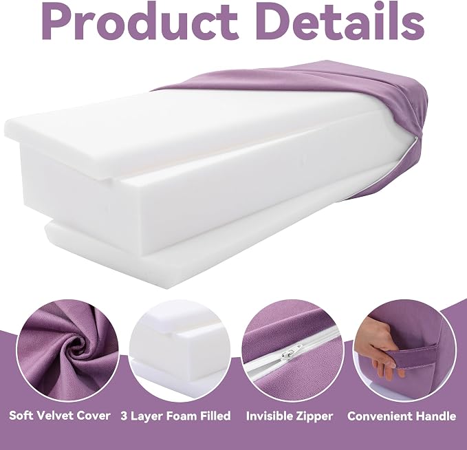 MABOZOO Yoga Bolster Set, Velvet Cover High Density Foam Pillows for Restorative Yoga and Meditation, Rectangular and Cylinder Bolster Pillow Meditation Cushion Pillow For Women Leg