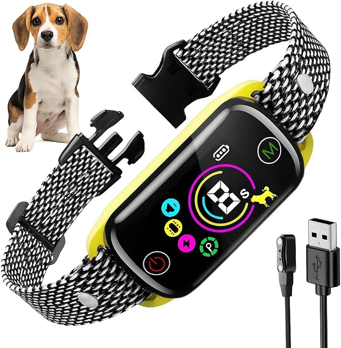 Anti Barking Shock Collar for Large, Medium, Small Dogs, Smart Dog Bark Collar, Beep, Vibration & Shock, 8 Sensitivity Levels, No Bark Training Collar, USB Rechargeable, Waterproof, Black/Gold