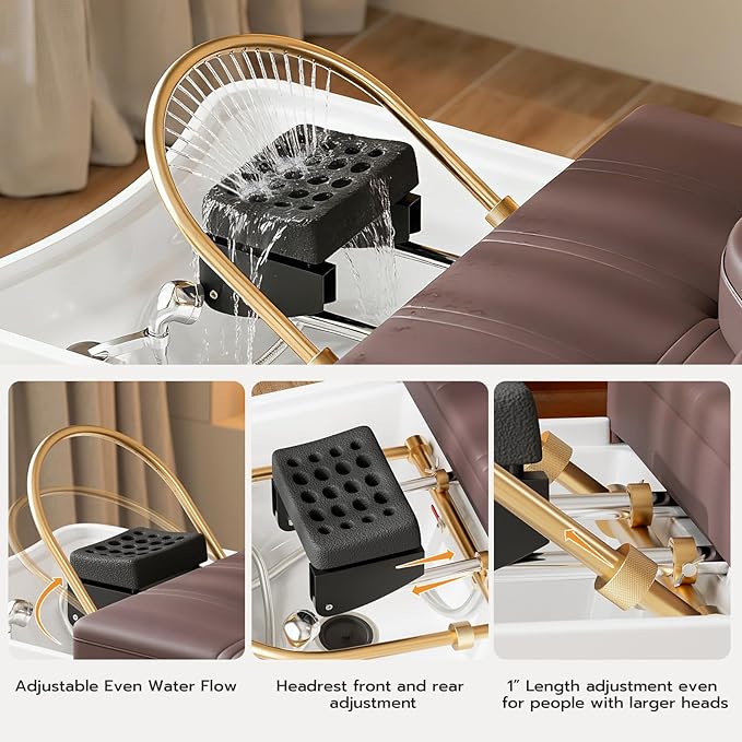 SyyBhb 2-in-1 Shampoo and Massage Bed with Waterfall Head Spa Equipment and Storage, Suitable for Barbershops Beauty Salon Spa Treatment Therapy Home Use, Brown