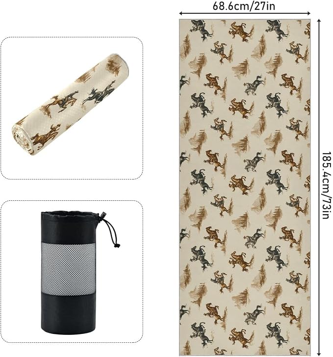 Cowboy Yoga Mat Towel 73 x 27 Inch Non Slip Soft Sweat Absorbent Hot Yoga Mat Towel for Pilates and Workout