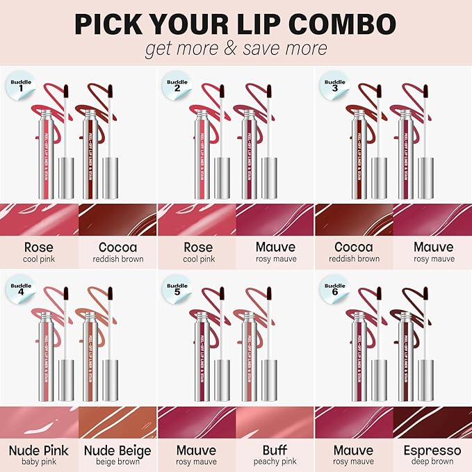 Cilrofelr 2 Colors Lip Liner Stain Peel Off Set with Tweezers - Long Wearing, Transfer Proof, Matte Finish, Quick Plump Lip Effect, Peel Off Lip Stain for All Skin Tones (Rose + Mauve)
