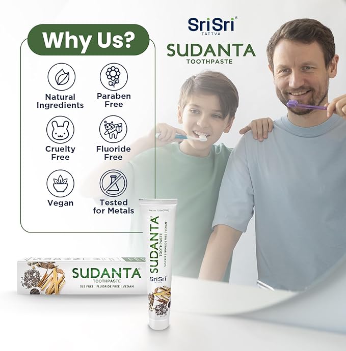 Sri Sri Tattva Sudanta Herbal Toothpaste – SLS Free & Fluoride Free Natural Ayurvedic Toothpaste for Strong Teeth, Healthy Gums & Oral Care – 200g (1 Pack)