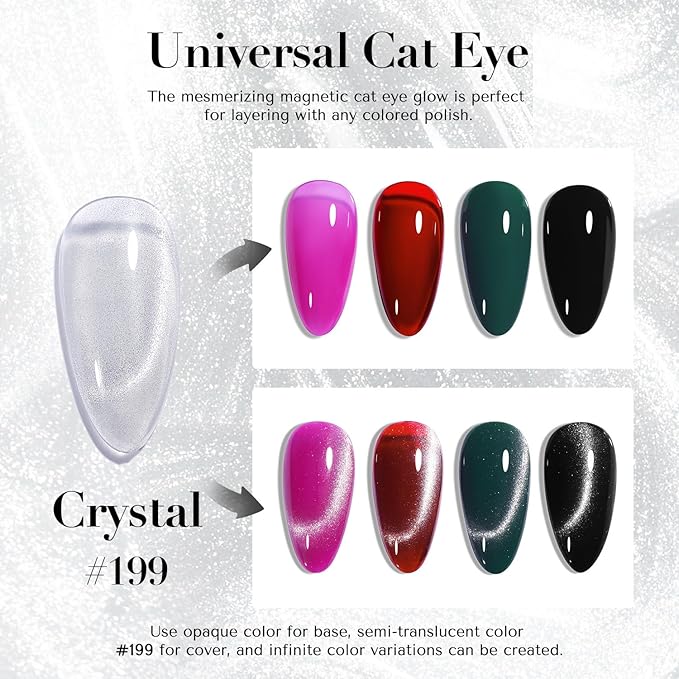 AZUREBEAUTY Cat Eye Nail Polish Fast Drying Silvery Glitter Top Coat Nail Polish Moonlight Natural Glassy Shine Salon Quality for Women Girl Gifts