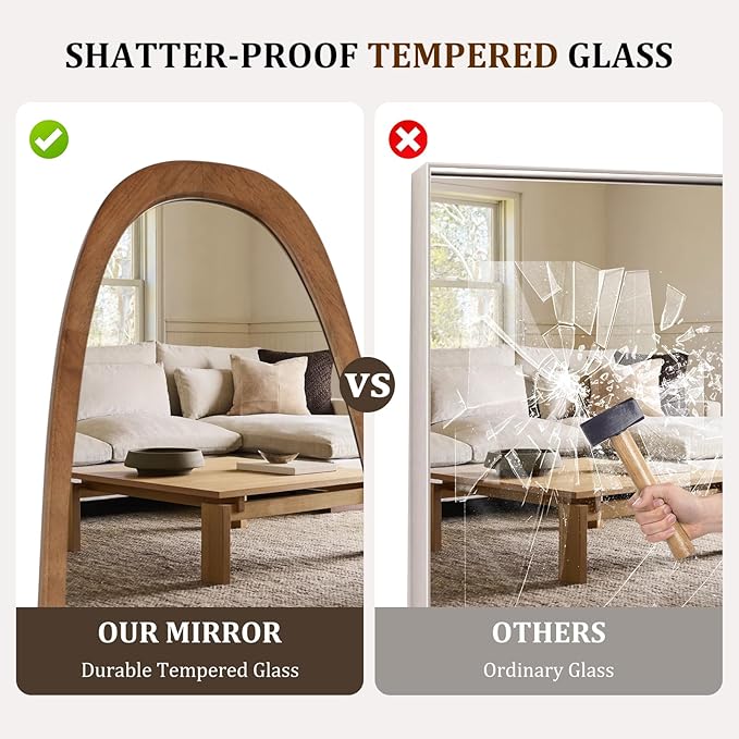 22x65 Inch Irregular Full Length Mirror with Stand, Floor Mirror with Wooden Frame,Full Body Mirror for Bedroom, Living Room, Cloakroom, Walnut