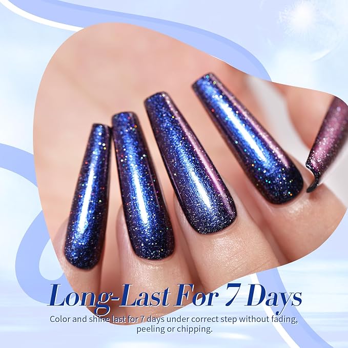 BORN PRETTY Chameleon Nail Polish Set Holographic Glitter Polish Shimmer Nail Art Polish with Black Nail Polish Multicolored Nail Art Varnish 4 Bottles