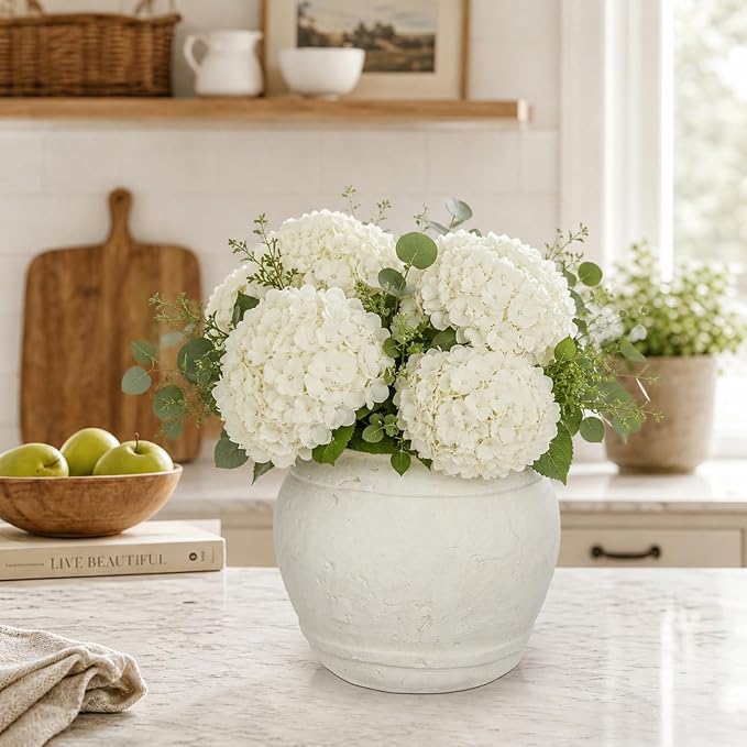 Briful Rustic Ceramic Farmhouse Vase, 5.9" Vintage Textured Pottery Jar | Off-White Cream Antique Vintage Vase for Modern Farmhouse, Dining Coffee Tabletop, Kitchen Counter, Desk & Mantle Aesthetic
