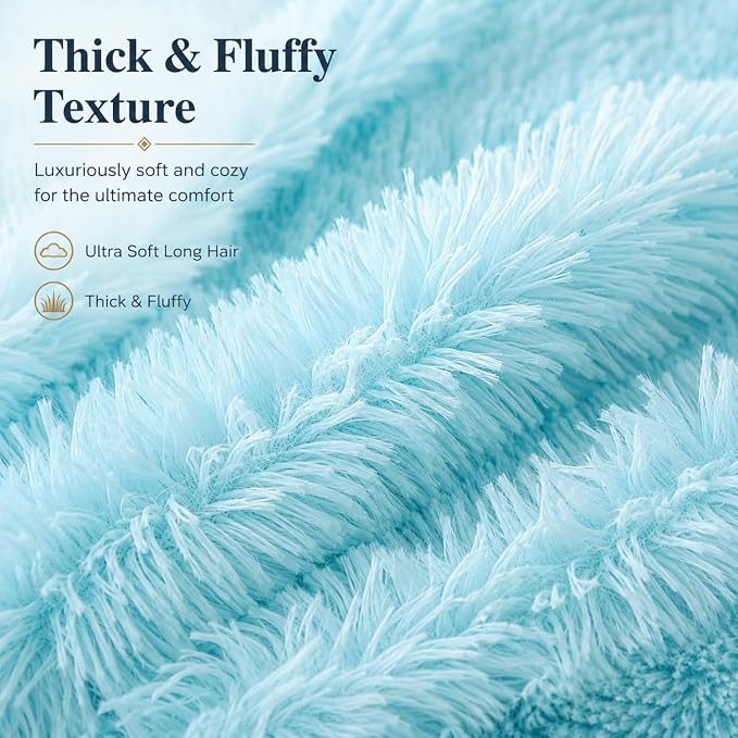 REAFORT Long Hair Faux Fur Euro Sham Cover 26"x26", Hidden Zipper(Aqua) | Ultra-soft plush faux fur with a hidden zipper adds luxurious comfort and is machine washable for easy care.