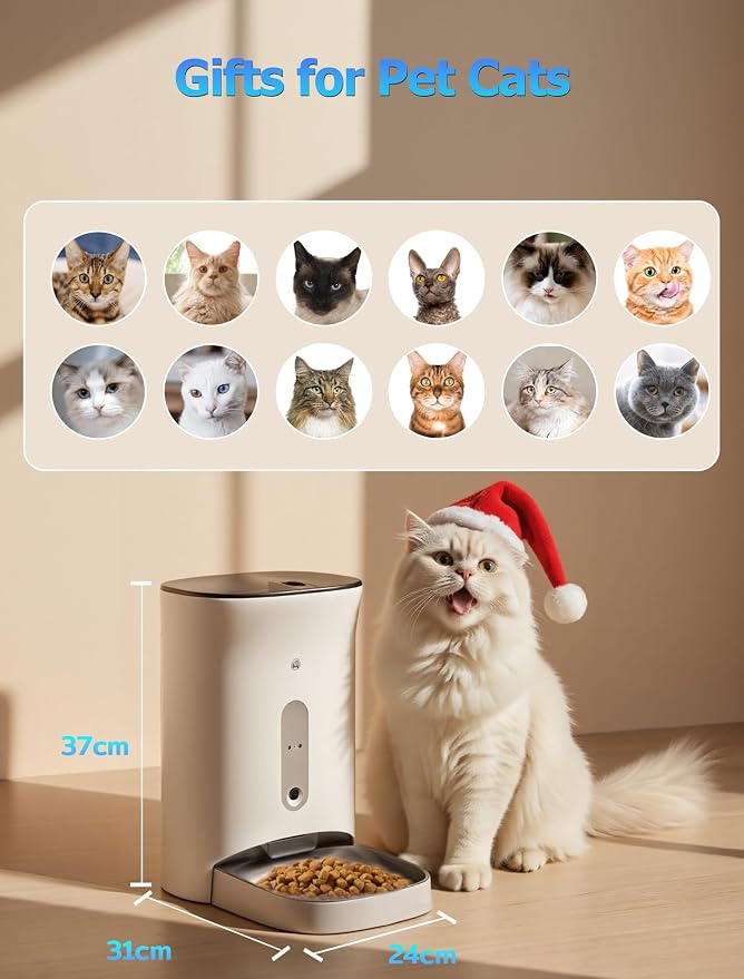 Automatic Cat Feeder with 3MP Camera,2K HD Video with Night Vision,5G/2.4G WiFi Pet Feeder with 2-Way Audio,App-Controlled Timed&Blockage Sensor,Detachable for Easy Cleaning with Desiccant for Cat/Dog