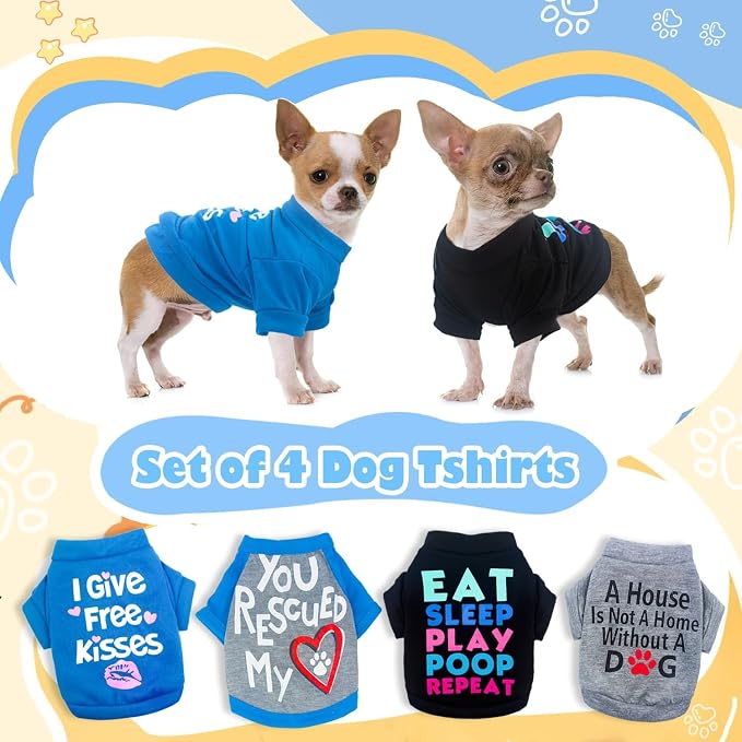 4 Pieces Dog Clothes for Small Dogs Boy Chihuahua Clothes Spring Summer Pet Shirt Cute Puppy Shirts Outfits Dog T-Shirt (4 Pack, Medium)