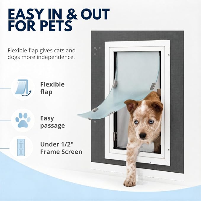 Screen Cat & Dog Doors | Single Flap | 1/2" Frame Screen Doors ONLY | Skilled Install Required | Heavy Frame of Extruded Aluminum | Steel Reinforced Corners | Fresh Air in, Bugs Out! | Hale Pet Door