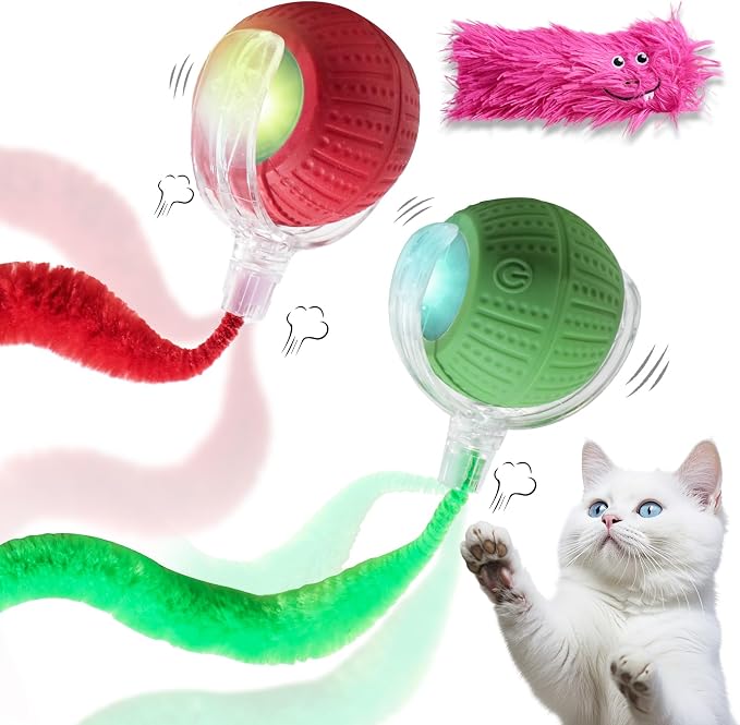 2 PCS Interactive Cat Toys for Indoor Cats, Fast Rolling on Carpet Flash and Motion Activated Cat Balls for Bored Indoor Cats