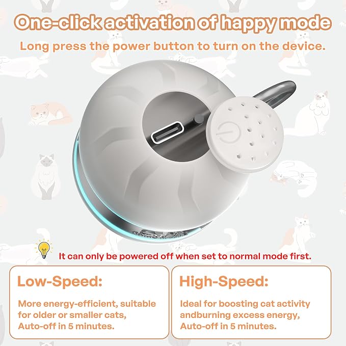 Speedy 2.0 Tail Interactive Cat Toys for Bored Indoor Adult Cats with 3 Tails,Automatic Cat Toy Ball Self Moving Chirping,Smart Kitten Rechargeable Cat Balls for Enrichment Exercise Essentials (Grey)