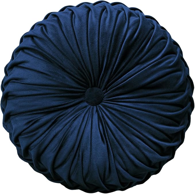 Teieas Round Throw Pillow Velvet Pleated Round Pillows Cushion Navy Blue | Vintage floor pillows,home decorative pillow,for couch,chair,bed,car,sofa,vanity 14.96''