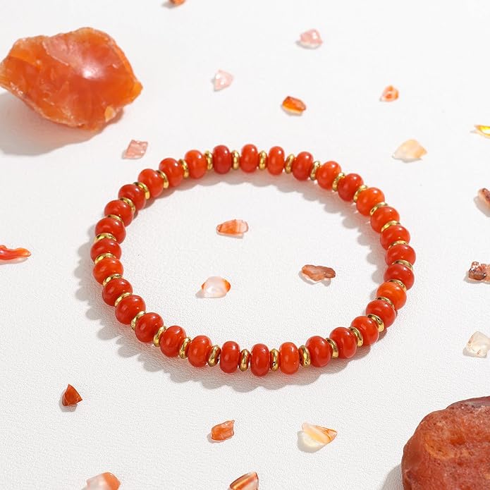GolbalJew 4 * 6mm Gemstone Rondelle Bead Bracelets for Women Healing Crystal Stone Beads Bracelet Handmade Beaded Spiritual Jewelry Gifts