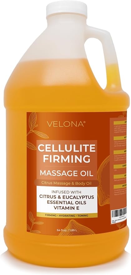 velona Cellulite Massage Oil – 64 Fl Oz | Vitamin E & Citrus Essential Oils | Massage Therapy for Legs & Body Oil | Moisturizing, Firming, Tightening, Smooth Skin | Professional Spa & Home Massage