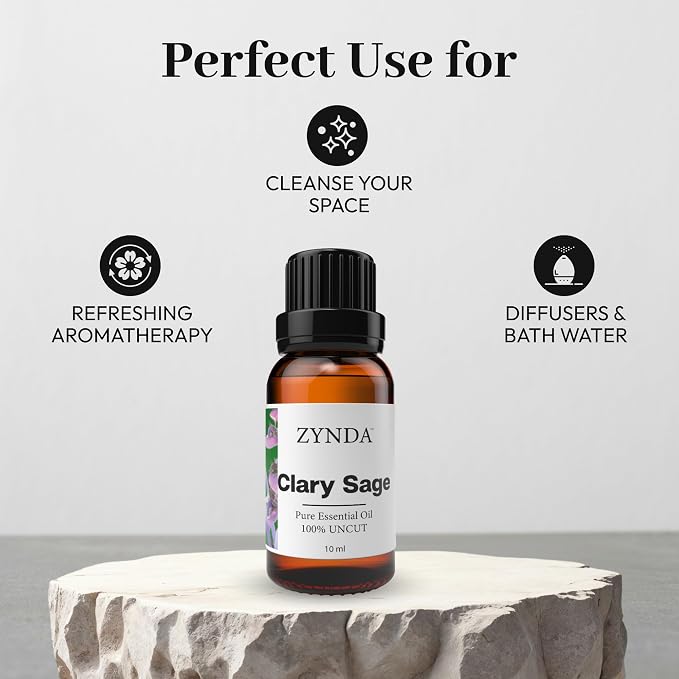 Clary Sage Essential Oil – 100% Pure & Organic | Calming Clary Sage Oil for Skin, Hair & Diffuser | Relaxing Aromatherapy Blend | Lab-Tested Essential Oils – Made in USA, 10mL