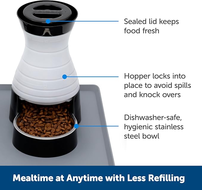 PetSafe Healthy Pet Food Station, 2 lb Gravity Feeder, Cats & Dogs, Small | Dry Food Dispenser, Removable Stainless Steel Bowl Is Dishwasher Safe, Space-Saving Design