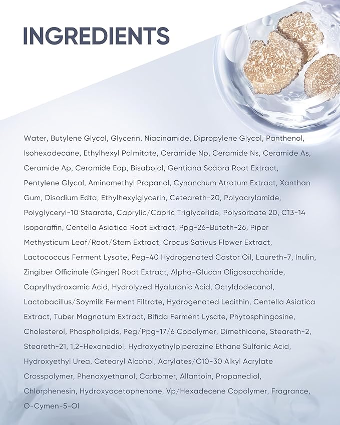 Truffle Biome Skin Cream Gel Moisturizer, Gel & Bubble Layers with White Truffle, Ceramide & Probiotic Complex, Calms Sensitive Skin, Reduces Redness, Strengthens Skin Barrier, 1fl.oz / 30g