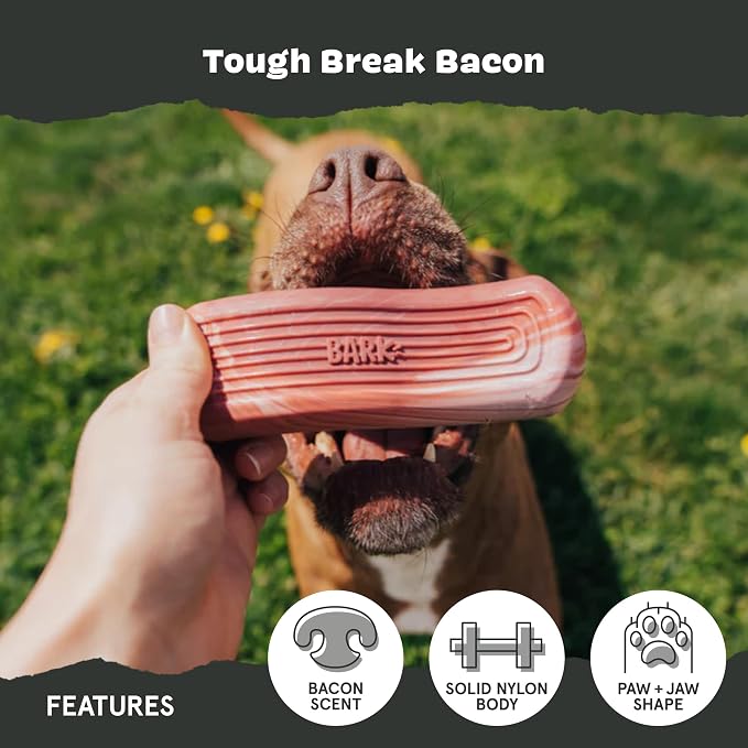 BarkBox Tough Break Bacon Dog Toy - Medium - Large