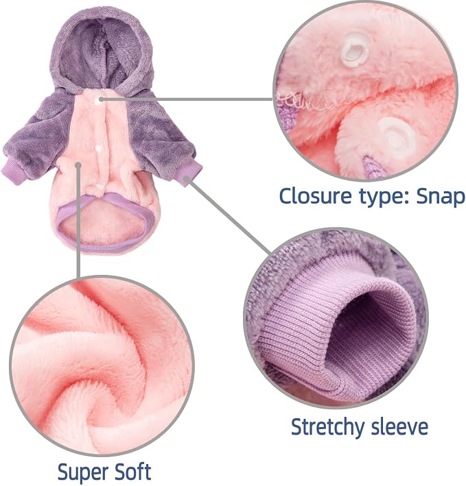 FabriCastle Dog Hooded Sweater, Dog Clothes for XXS XS Small Dogs Girl & Cats, Soft and Warm Pet Coat, Winter Pet Jacket, Doggy Apparel Costumes, Puppy Outfits Snap On Hoodies (Pink Body, XX-Small)