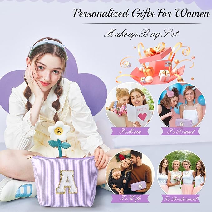 YOOLIFE Bridesmaid Gifts for Women - Cute Purple Makeup Bag for Women Friends | Make Up Cosmetic Travel Toiletry Bag for Bride Maid Matron of Honor Bridal Shower Personalized Bachelorette Gift B