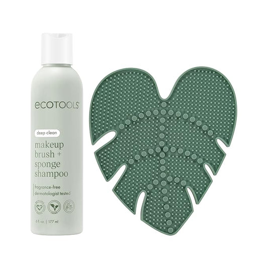 EcoTools Makeup Brush Cleanser + Silicone Cleansing Pad Bundle, Deep Cleaning Shampoo for Makeup Sponges & Brushes, Brush Cleaner Pad, Vegan & Cruelty-Free, Gentle Formula
