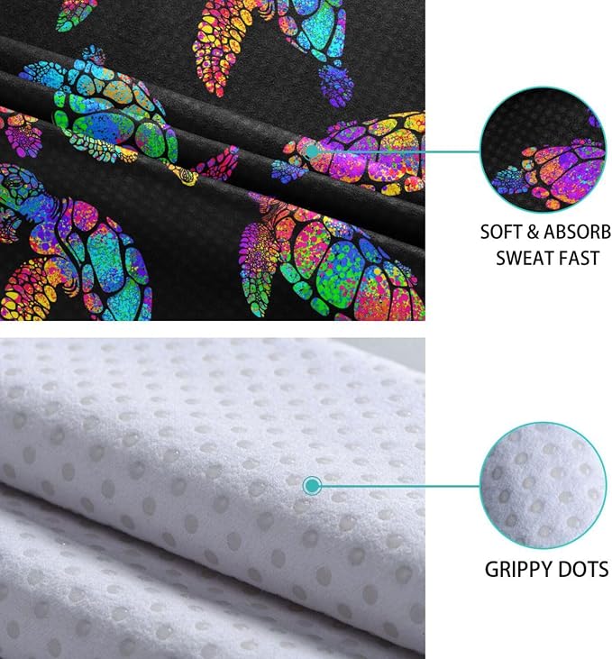 Colorful Sea Turtles Yoga Mat Towel Non Slip Soft Sweat Absorbent Hot Yoga Mat Towel for Hot Yoga, Pilates and Workout-73 x 27 Inch