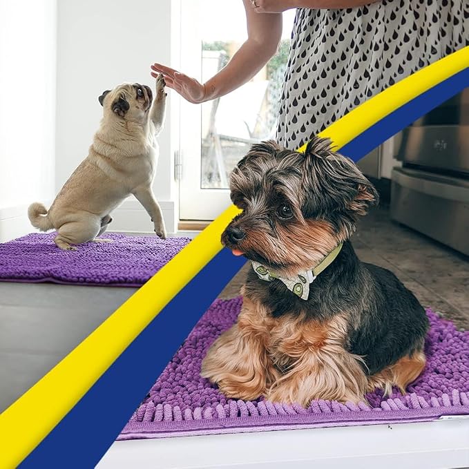 Muddy Mat® | Super Water Absorbent Door Mat Indoor, Microfiber Quick Dry Chenille Entryway Rug, Slip Resistant Front Door Mat, Indoor Mats for Entryway, Machine Washable Pet Rug, Purple 32" x 44"