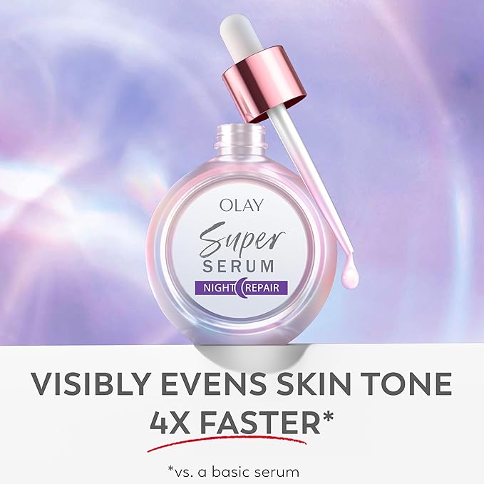 Olay Super Serum Night Repair, Fragrance-Free - Niacinamide, Peptide, Salicylic & Lactic Acid, Glycerin - 5-in-1 Skin Care Benefits - Hydrating, Evens Tone, Reduces Dark Spots, Anti-Aging, 1.7 Oz